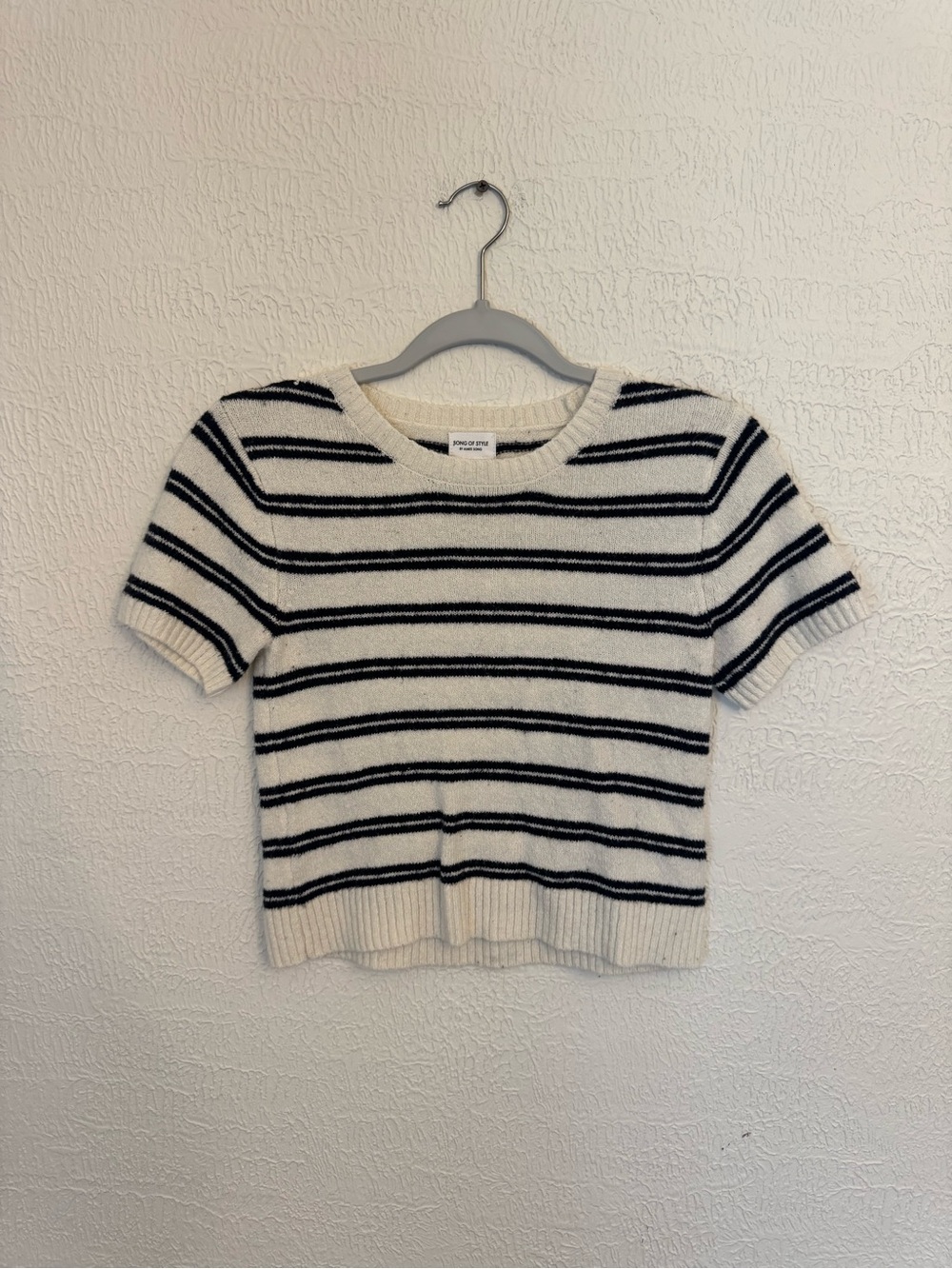 Song of Style Black & White Striped Short-Sleeve Knit Top